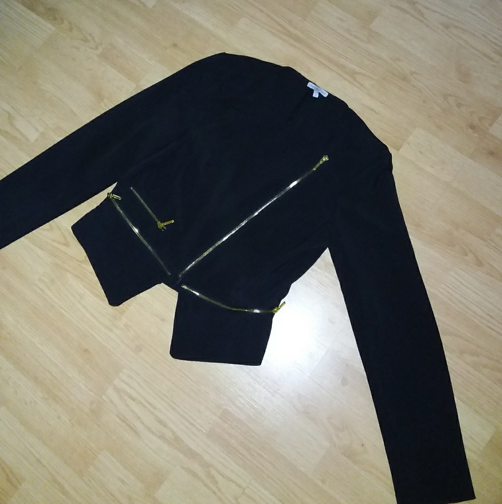Black blazer jacket with gold zippers